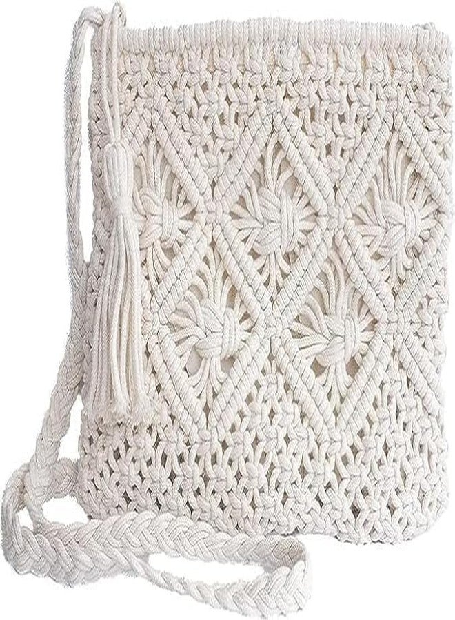 Urooz Handmade Macrame Bag - Boho-Chic Cotton Crossbody Tote with Tassels, Eco-Friendly, Stylish Shoulder Bag for Everyday Use Collection - Image 1
